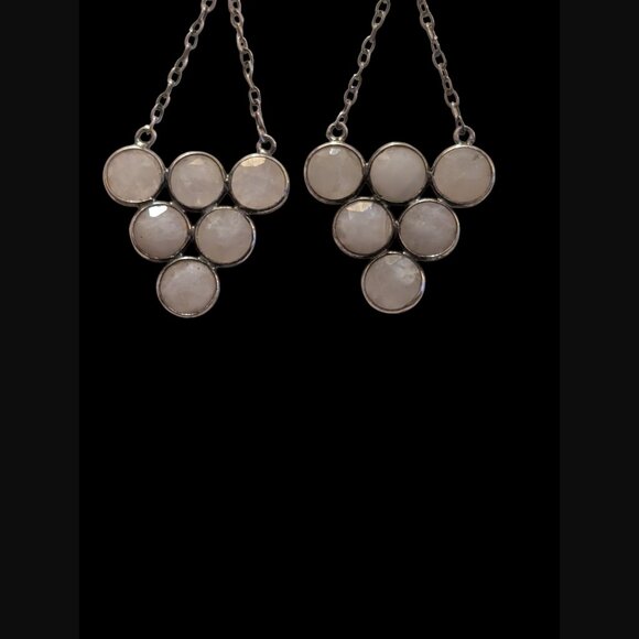 925 Sterling Silver Moonstone Triangle Drop Dangle 2.5" Long Stud Earrings - Picture 10 of 13